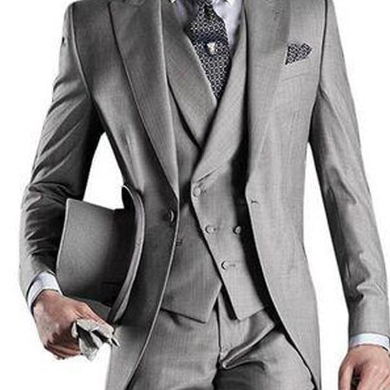 New Gray Wedding Men Tail Coat 3 Piece Groom Tuxedo for Formal Prom Male Suits Fashion Set Jacket with Pants Vest