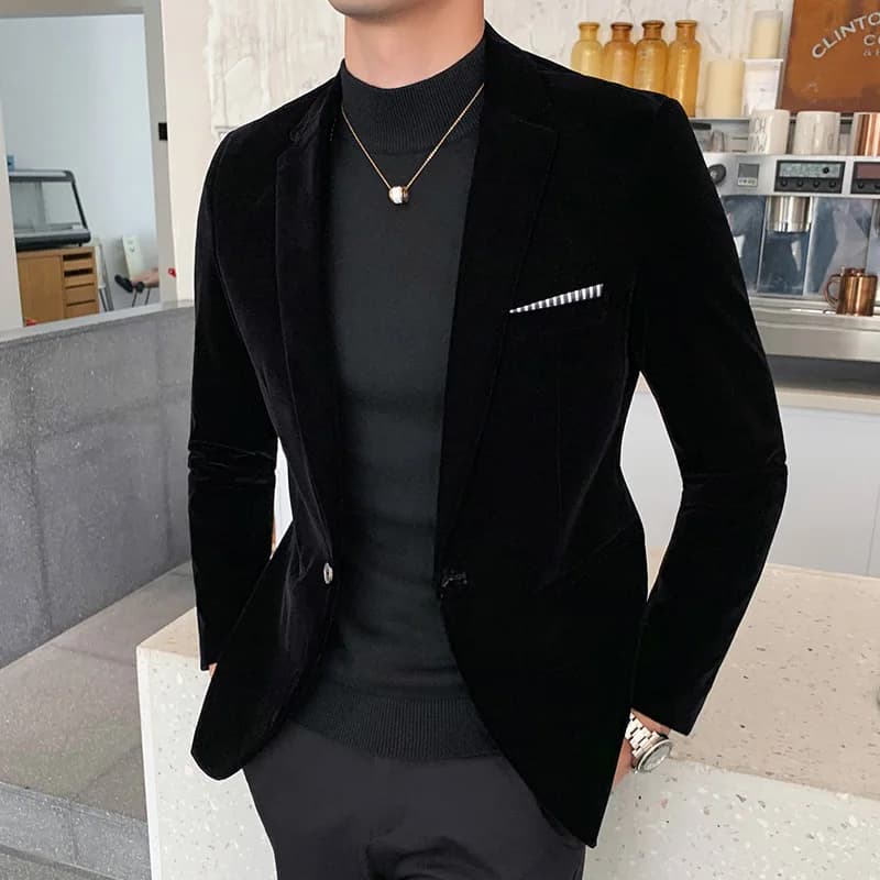 Men Wedding Groom Singer Costume Slim Blazer Formal Wear Dress Burgundy Velvet Blazers