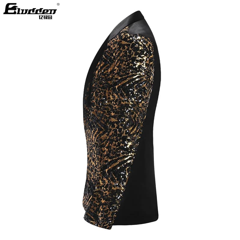 New Single Breasted Leopard Sequins Stage Jacket Men Party Hip Hop Suit Fashion Blazer