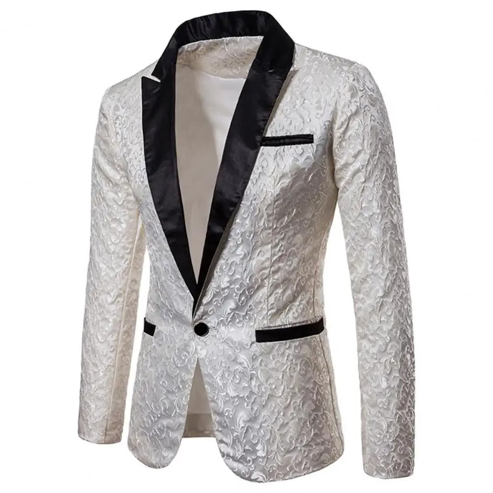 New Luxury Men Blazer Jacquard Single Button Slim Fit Turndown Collar Blazer