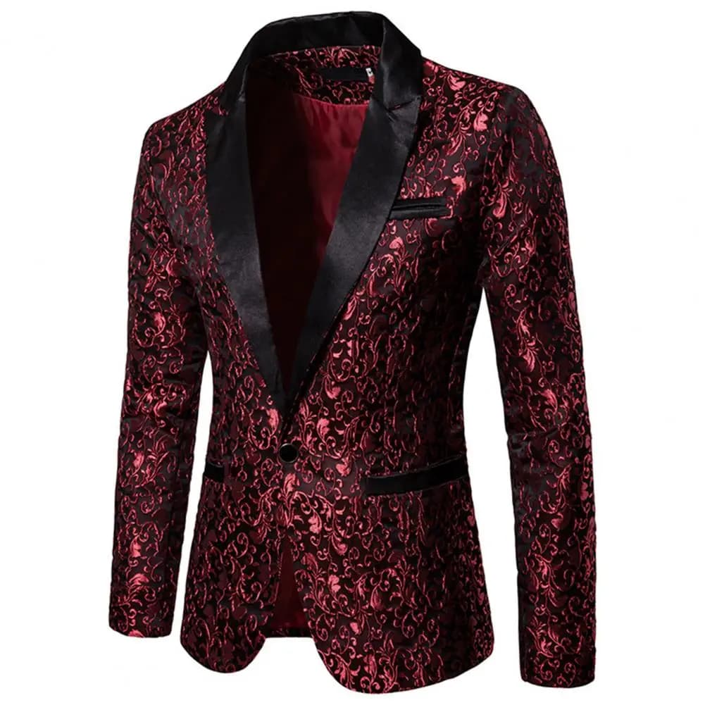 New Luxury Men Blazer Jacquard Single Button Slim Fit Turndown Collar Blazer