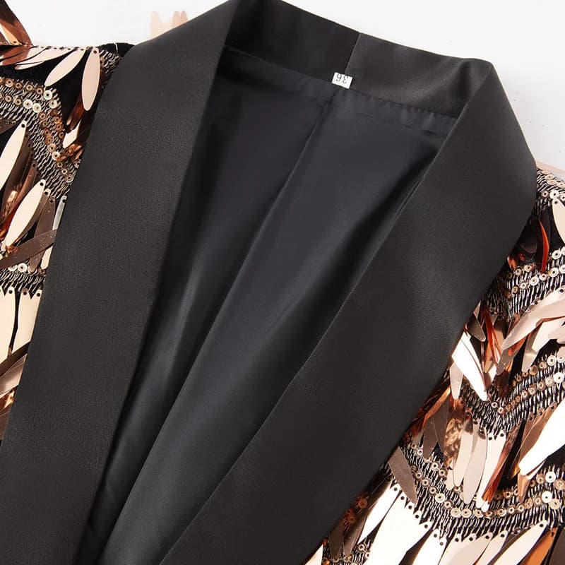 Men Luxury Wave Striped Gold Sequin Blazer