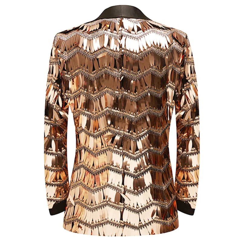 Men Luxury Wave Striped Gold Sequin Blazer