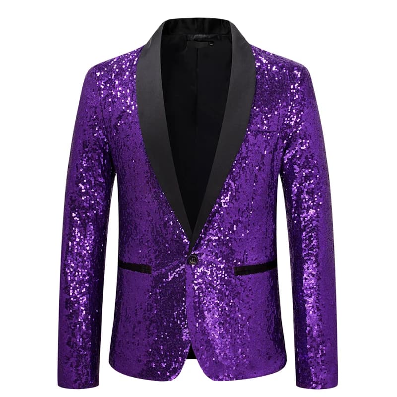 New Shiny Sequin Glitter Embellished Tuxedo Suit Jacket Men One Button Shawl Collar Blazer
