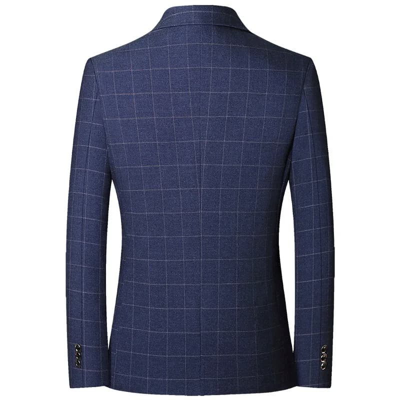 New Men Blue Plaid Business Formal Wear Spring Autumn Male Casual Slim Fit Blazers