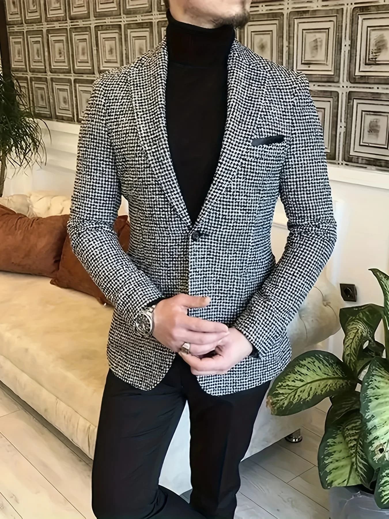 New Men Long Sleeve Classic Lapel Formal Blazer For Wedding Banquet Business Occasion