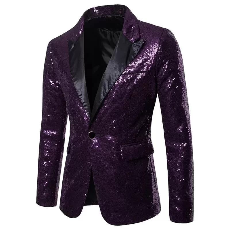 New Formal Men Shiny Blazer Sequins Party Button