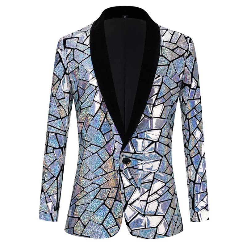 Luxury Laser Sequin Tuxedo Blazer Men One Button Shawl Lapel Party Stage Prom Singer Costume Homme