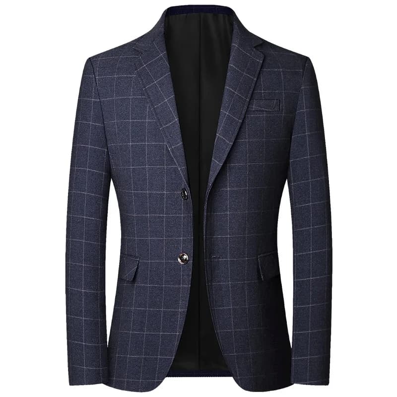 New Men Blue Plaid Business Formal Wear Spring Autumn Male Casual Slim Fit Blazers