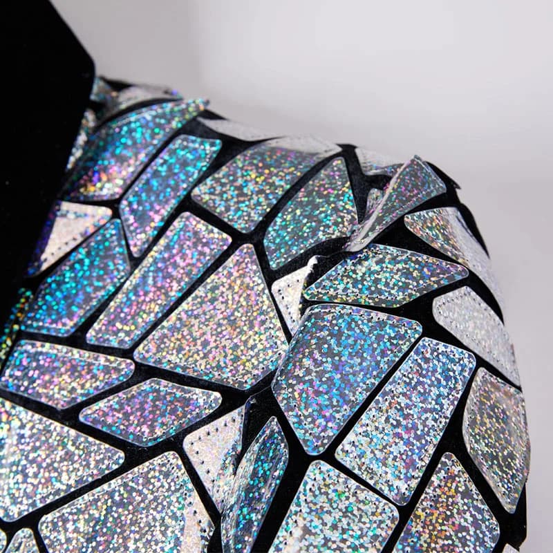 Luxury Laser Sequin Tuxedo Blazer Men One Button Shawl Lapel Party Stage Prom Singer Costume Homme