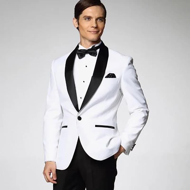 Blazer One Piece White Jacket Black Shawl Lapel One Button