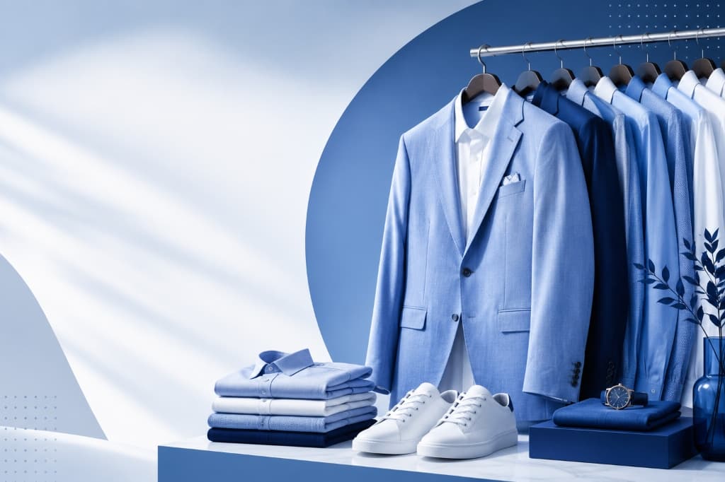 ADDMPS premium tailored blue and white fashion suit and watch collection