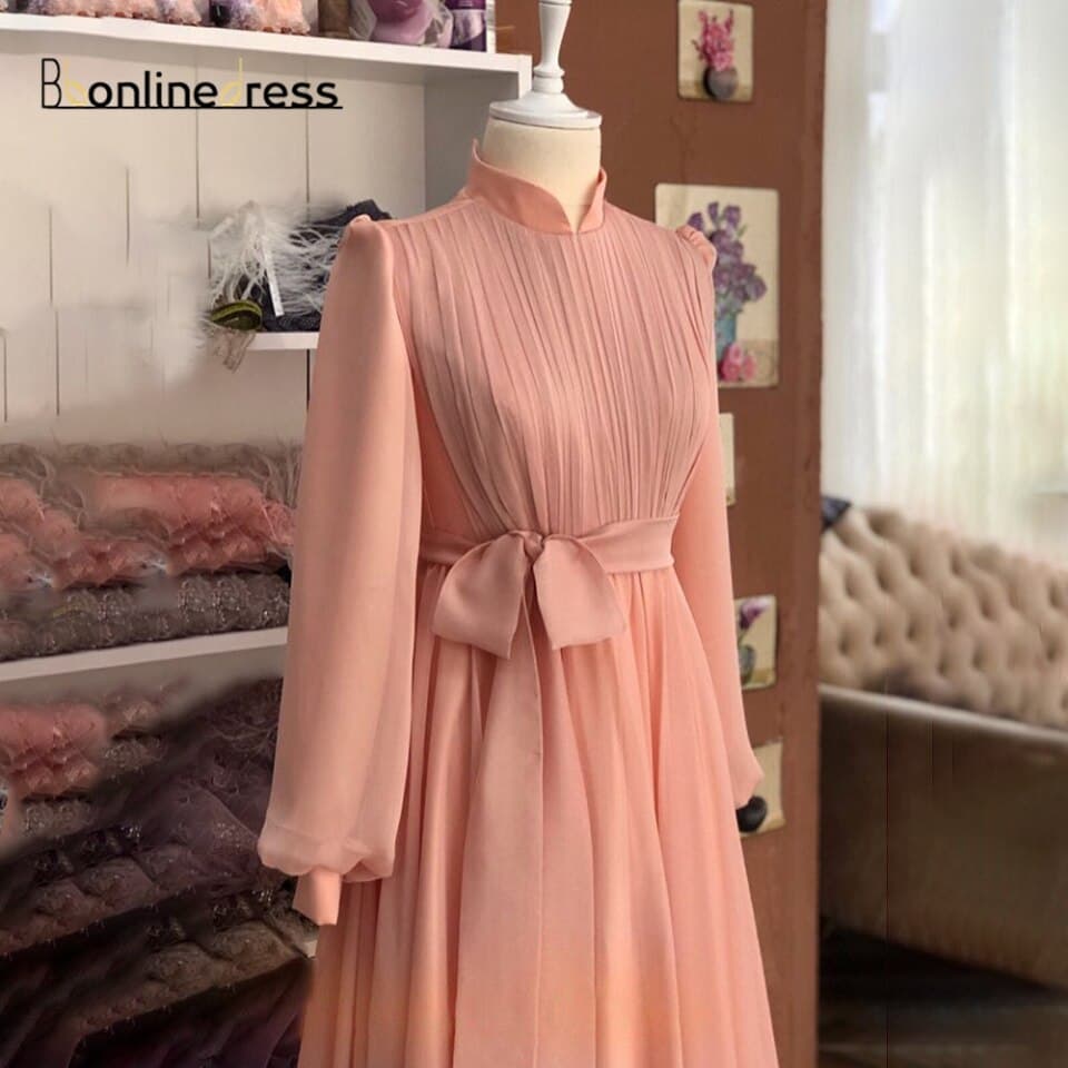 New Women Pink Moroccan Evening Dress Caftan Chiffon Formal Gown Women Evening Dress Blush Elegant Evening Gown Muslim Evening Dresseso