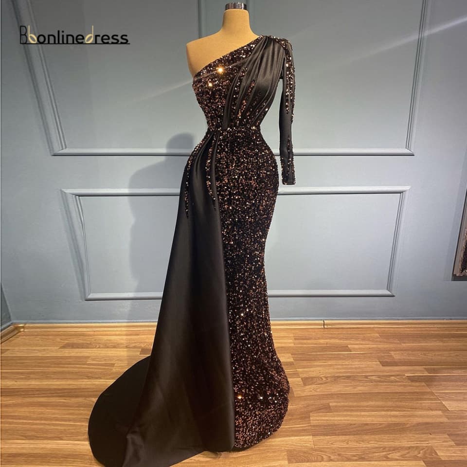 Women Glitter Evening One Shoulder Dress