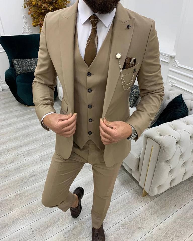 New Men Groom Slim Fit Dress Suit White Suit Male Wedding Standard Size Blazer Set Tuxedo(Jacket+Pant+Vest)