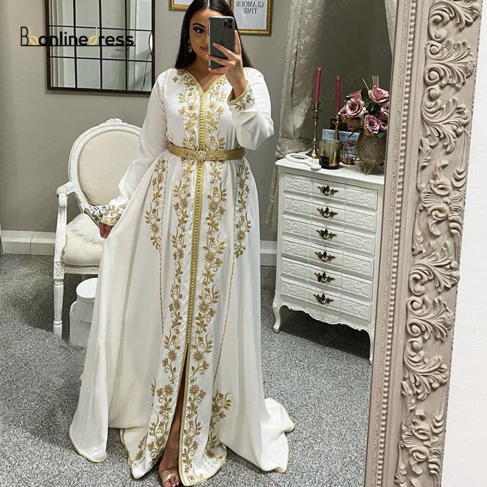 New Women Moroccan Kaftan Evening Dress Crystal Caftan Dress Embroidery Wedding Marocain Kaftan Dubai muslim wedding dress