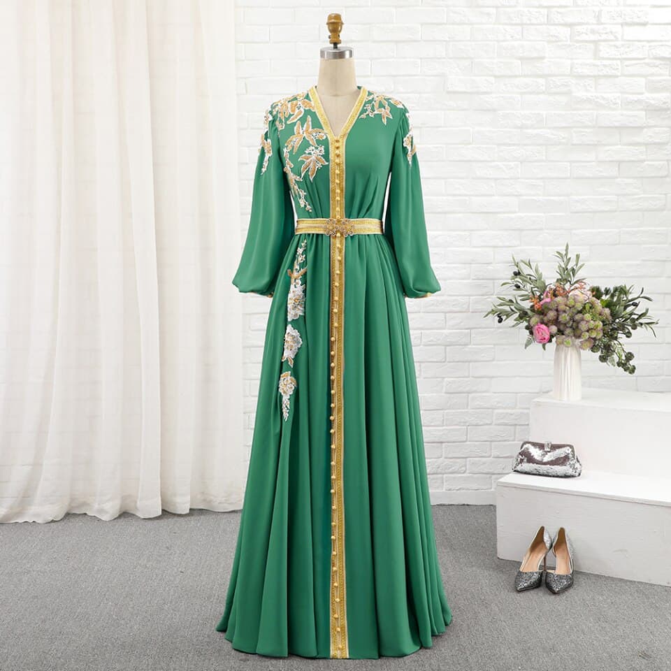 New Women Moroccan Caftan Evening Dresses Embroidery Appliques Long Casual Women Dress Arabic Muslim Plus Size Party Robe