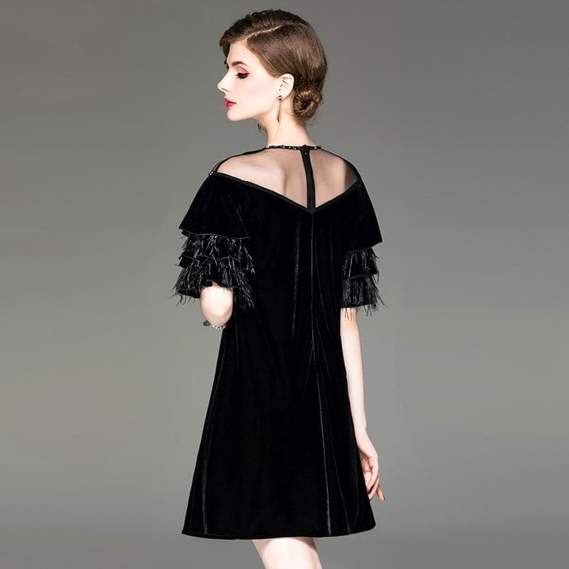 Women Autumn Beaded Mesh Dress