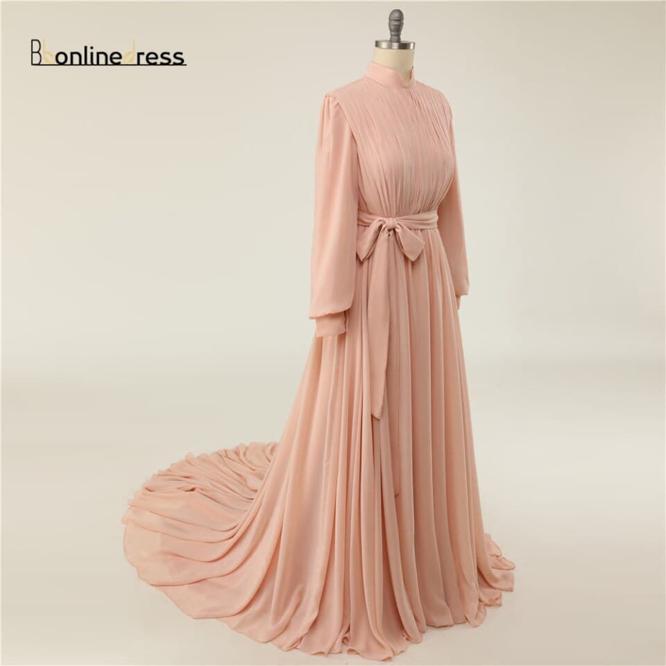New Women Pink Moroccan Evening Dress Caftan Chiffon Formal Gown Women Evening Dress Blush Elegant Evening Gown Muslim Evening Dresseso
