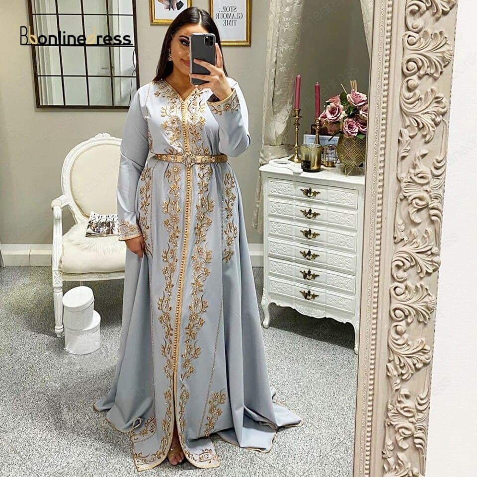 New Women Moroccan Kaftan Evening Dress Crystal Caftan Dress Embroidery Wedding Marocain Kaftan Dubai muslim wedding dress