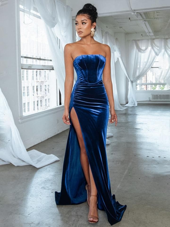 Women Backless Corset High Slit Dress