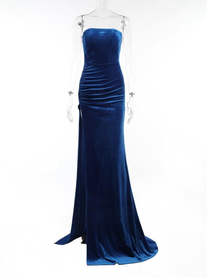New Sexy Women Backless Corset High Slit Dress Elegant Velvet Evening Gown Dress Women Fashion Solid Party Club Formal Long Maxi Dresses