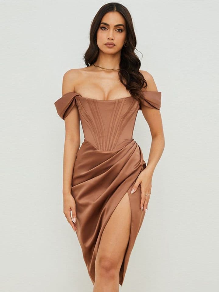 Women High Quality Satin Party Dress