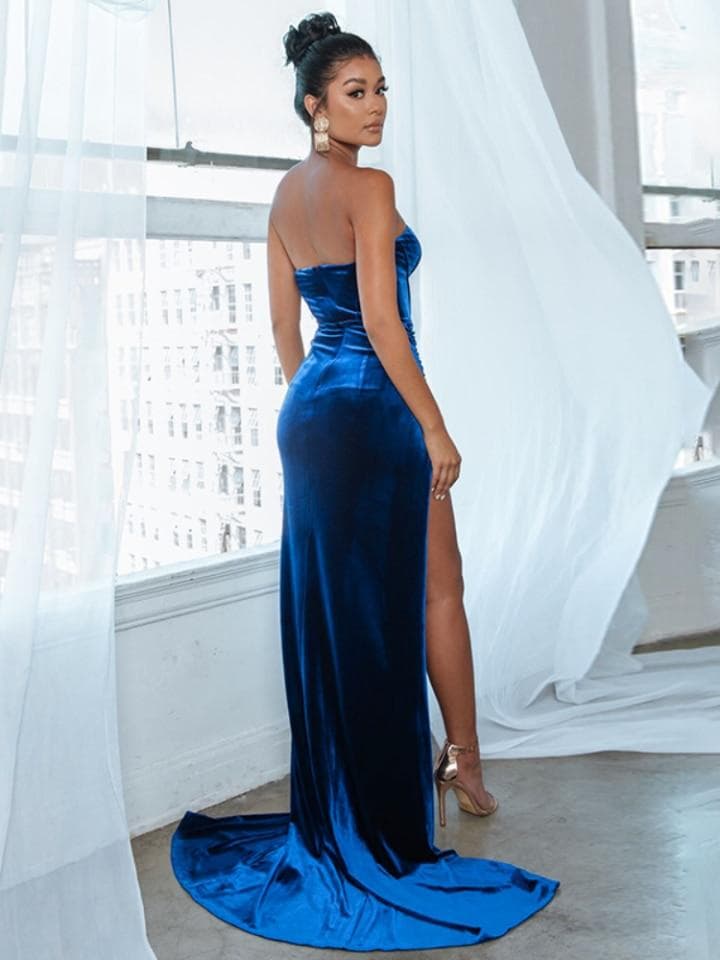 New Sexy Women Backless Corset High Slit Dress Elegant Velvet Evening Gown Dress Women Fashion Solid Party Club Formal Long Maxi Dresses