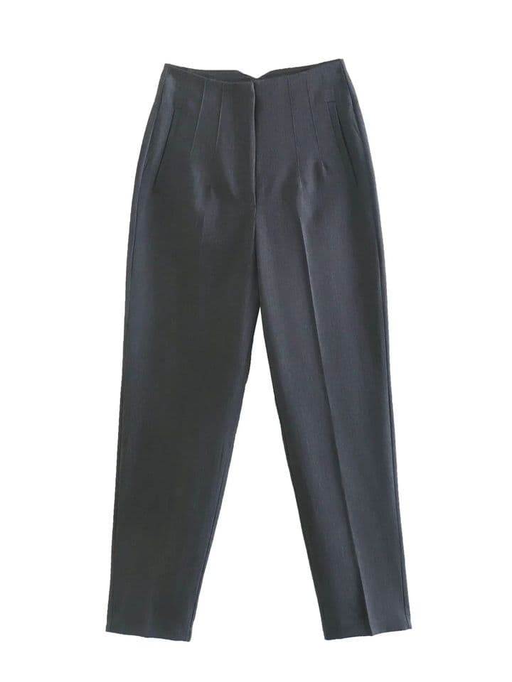 New Women Office Wear Straight Pants Light Blue Chic Fashion Vintage High Waist Zipper Fly Female Trousers Fashion