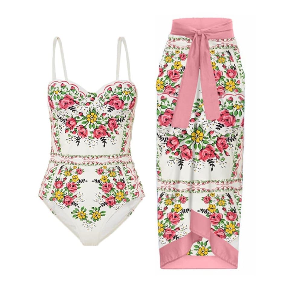 New Women One Piece Swimsuit with Skirt Cover Up Luxury Bikini Designer Bathing Suit Vintage Sinwear Surf Wear Summer