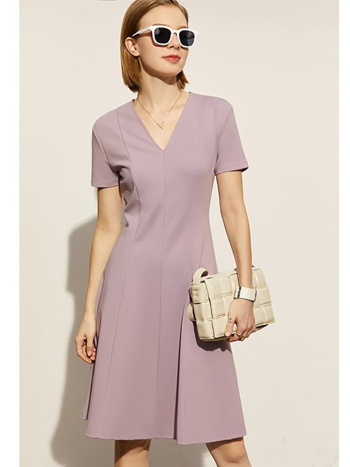 New Minimalism Summer Dress Women Fashion Solid V Neck A line Slim Summer Midi Dress Elegant Female Vestidoes 12160003