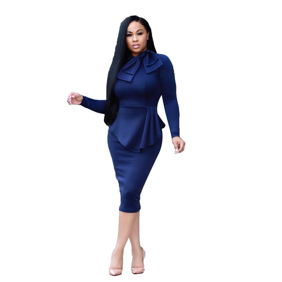New Autumn Winter Women Ruffles Two Piece Set Dress Bow Tie Long Sleeve Tracksuits For Office Elegant Ladies Two Piece Suit