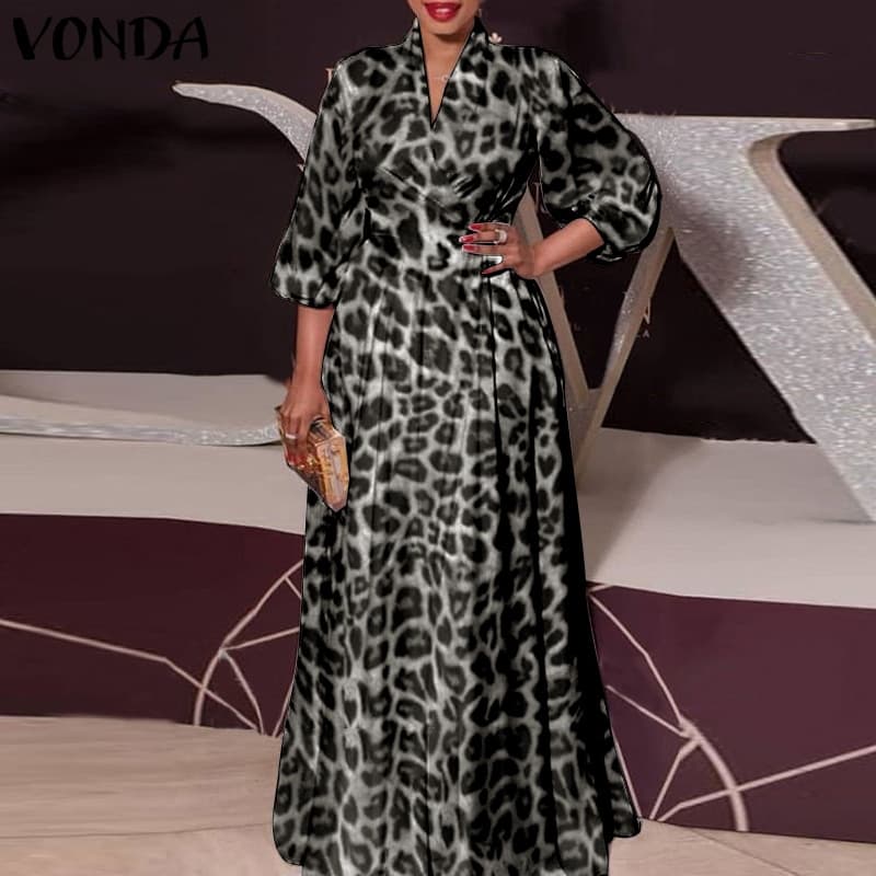 New Women Autumn Maxi Dress Street Baggy Sundress Party Robe Lady Long Sleeve Vestido Oversize Women Floral Printed Sundress