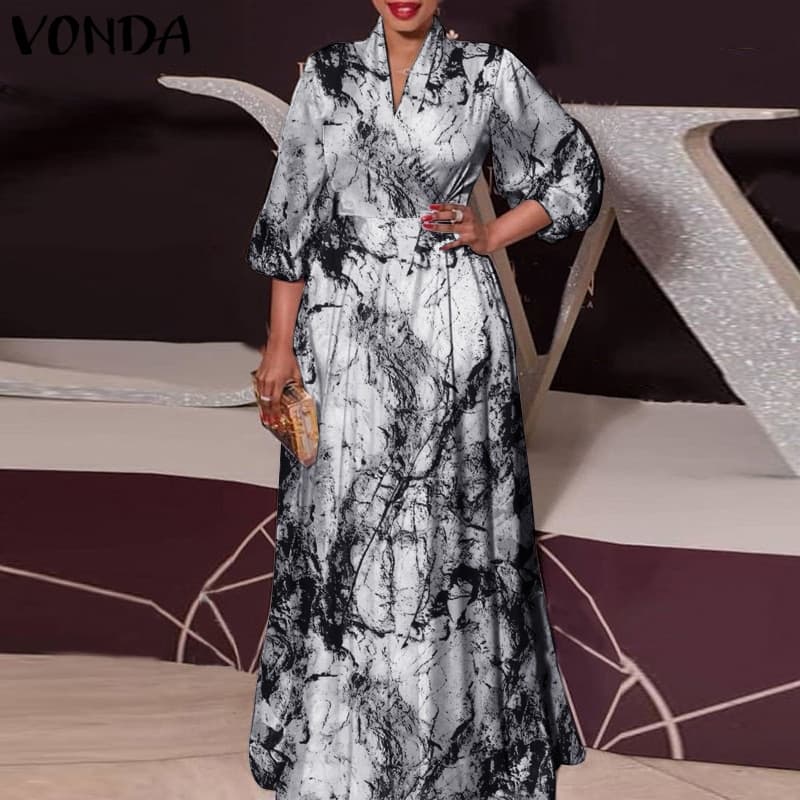 New Women Autumn Maxi Dress Street Baggy Sundress Party Robe Lady Long Sleeve Vestido Oversize Women Floral Printed Sundress