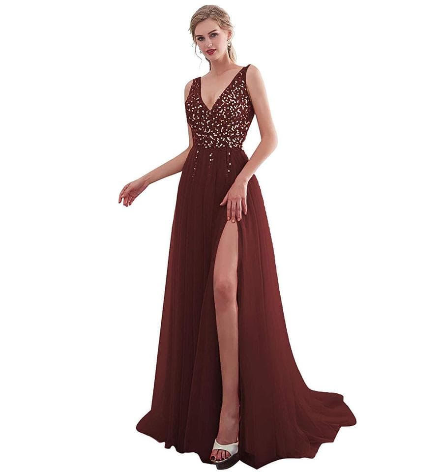 New Beading Evening Dress V Neck Pink High Split Tulle Sweep Train Sleeveless Prom Gown A-line Lace Up Backless Vestido De