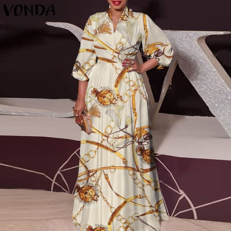 New Women Autumn Maxi Dress Street Baggy Sundress Party Robe Lady Long Sleeve Vestido Oversize Women Floral Printed Sundress