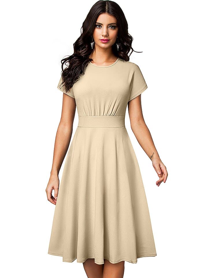 New Vintage Elegant Floral Print Pleated Round neck vestidos A-Line Pinup Business Party Women Flare Swing Dress A102