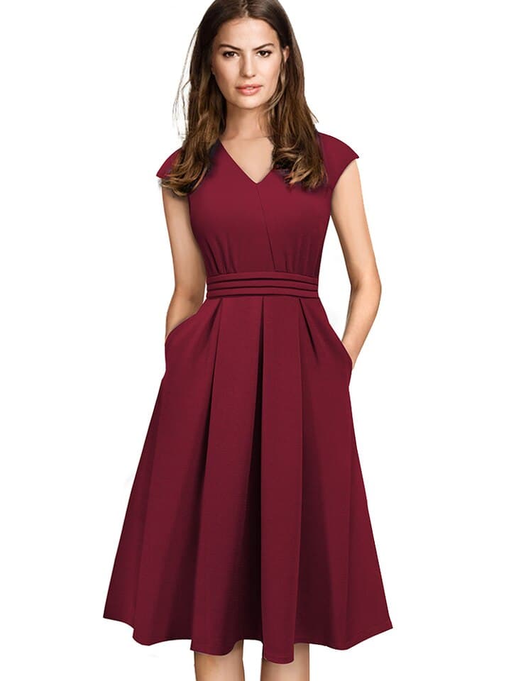 New Brief Elegant Solid Color Sleeveless vestidos with Pocket A-Line Women Flare Dress A196