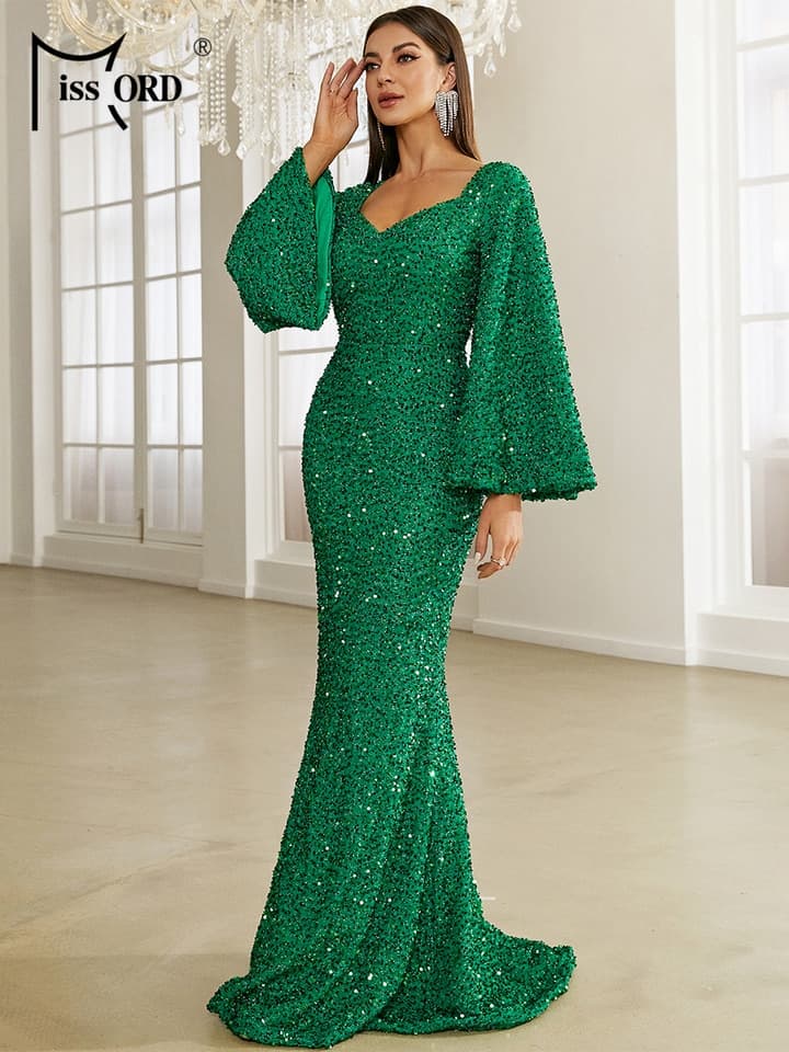 Sweetheart Neck Trumpet Sleeve Floor Length Sequins Prom Dress Women Elegant Wedding Party Long Maxi Fashion Evening
