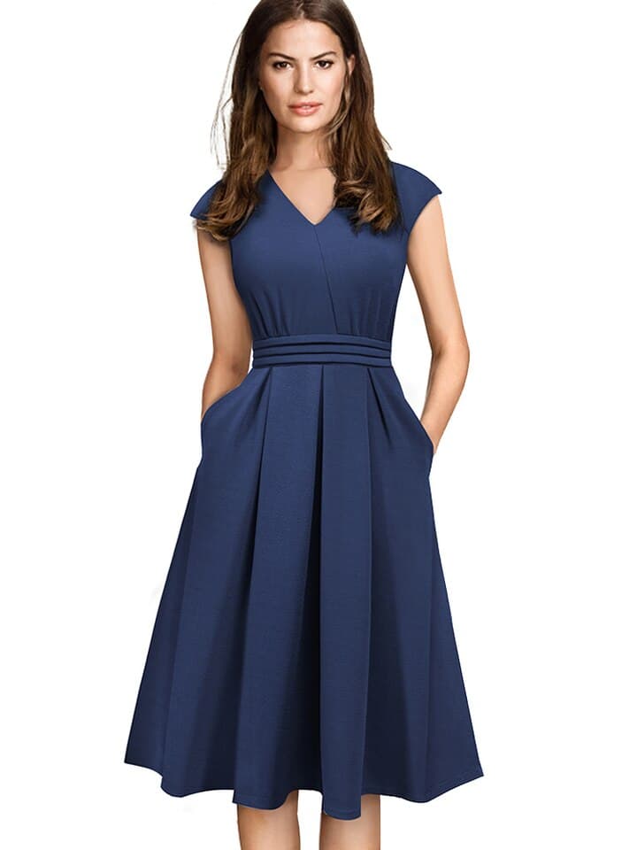 New Brief Elegant Solid Color Sleeveless vestidos with Pocket A-Line Women Flare Dress A196