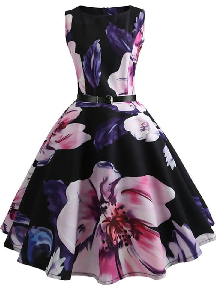New Women Summer Dress Floral Print Retro Vintage 1950s 60s Casual Party Office Robe Rockabilly Dresses Vestido Mujer