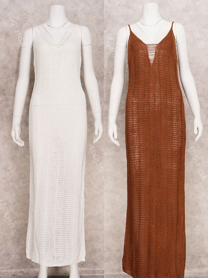 New White Crochet Tunic Sexy Spaghetti Strap Hollow Out Bodycon Maxi Dress Women Summer Clothes Beach Wear Swim Suit Cover Up A1260