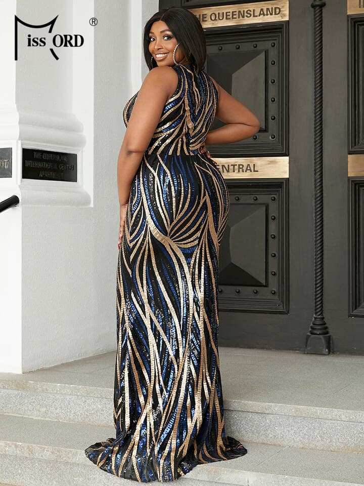 PLUS SIZE dress women clothing Plunging Neck Mermaid Hem Sequin even parti Maxi Sequin Bodycon Elegant Backless summer