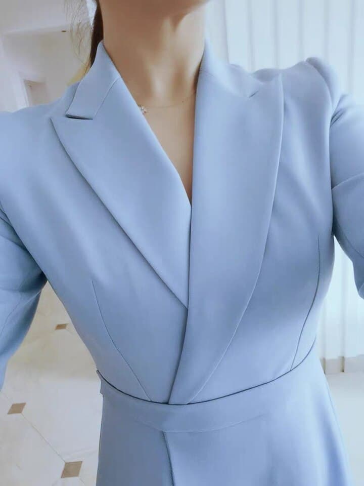 New Fashion Elegant Blazer Dresses Ladies Office Formal Wear Kate Middleton Princess Suit Jacket High Quality Autumn Fall Blue Dress