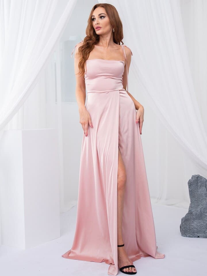 Shiny Satin Long Floor Length Party Dress Tie Up Straps Split Sleeveless Evening Prom Dress Mint Green Red