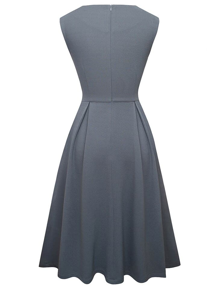 New Brief Elegant Solid Color Sleeveless vestidos with Pocket A-Line Women Flare Dress A196