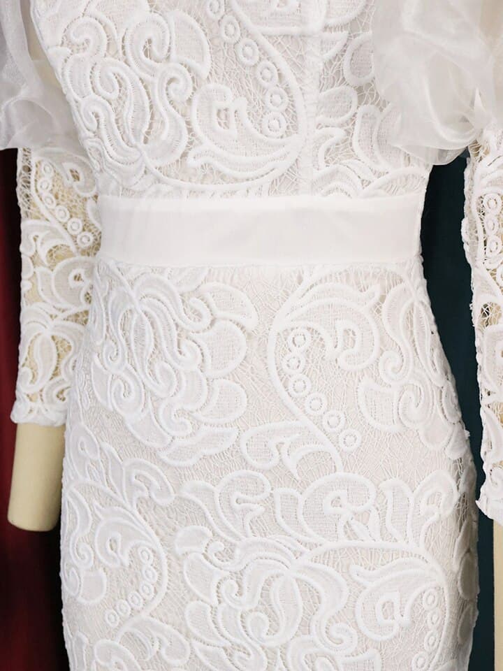 Elegant Lace Dresses Plus Size 3XL 4XL Long Lantern Sleeve White Pink Bodycon Vintage Prom Dress Gowns for Ladies Evening Party