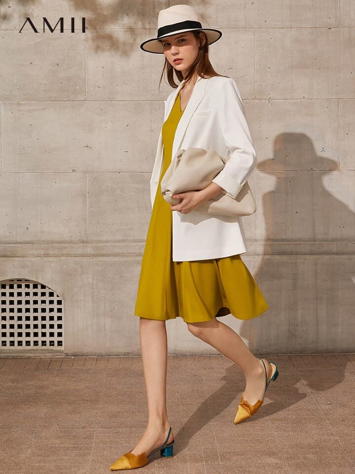 New Minimalism Summer Dress Women Fashion Solid V Neck A line Slim Summer Midi Dress Elegant Female Vestidoes 12160003