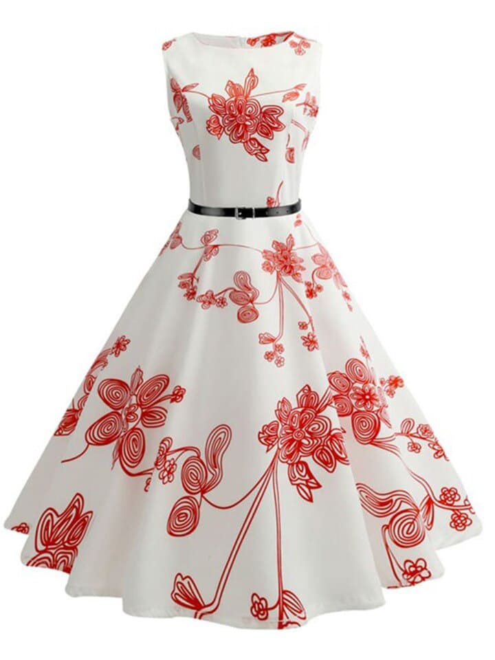 New Women Summer Dress Floral Print Retro Vintage 1950s 60s Casual Party Office Robe Rockabilly Dresses Vestido Mujer