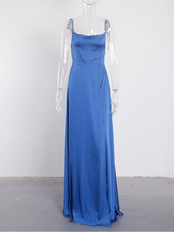 Shiny Satin Long Floor Length Party Dress Tie Up Straps Split Sleeveless Evening Prom Dress Mint Green Red